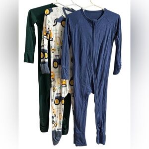 Suzel Bamboo Convertible Footie Zip Up Pajamas Bundle of 3 Boys Size 12-24 mo